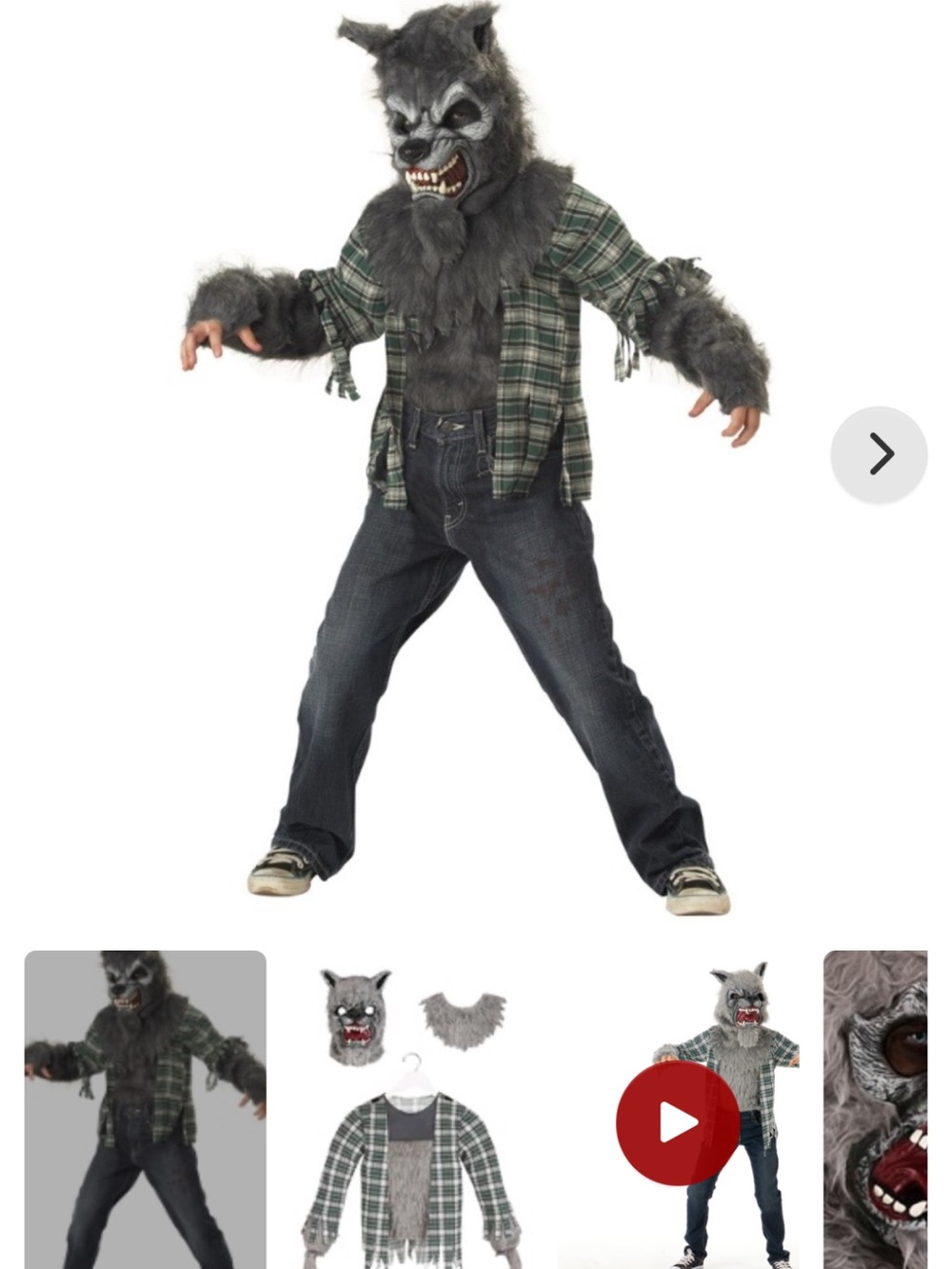 Kids Gray Werewolf Costume with Plaid Shirt